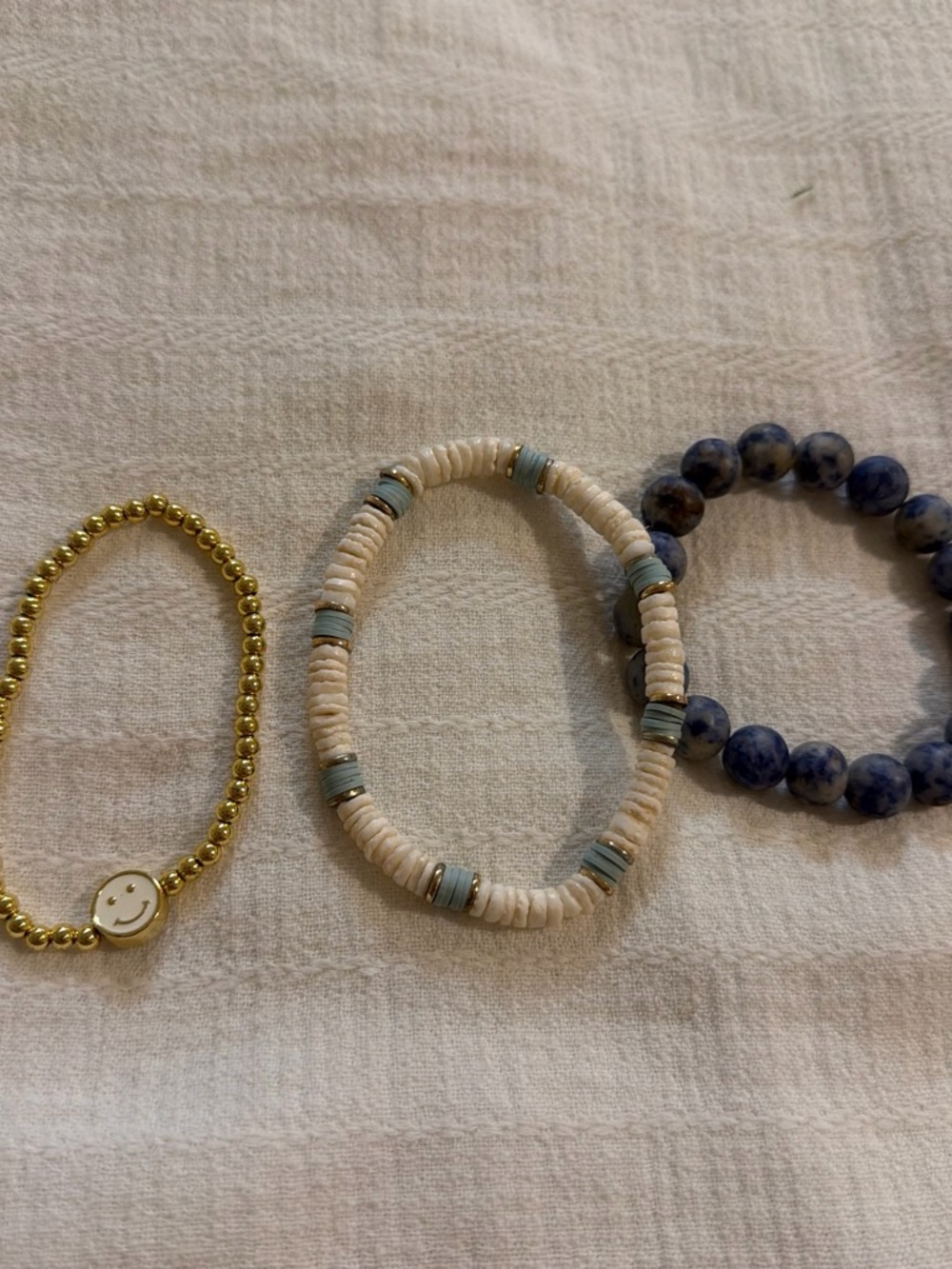 Neutral and Blue Beaded Stretch Bracelet Set - Women Jewelry